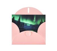 MJHKXLJ Carte de vœux nacrée avec imprimé aurore boréale Rose - Enveloppe incluse - Parfait pour Noël, anniversaires, Saint-Valentin, mariages, etc