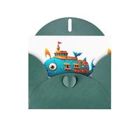 MJHKXLJ Carte de vœux nacrée avec imprimé monstre marin Vert foncé Enveloppe incluse Parfait pour Noël, anniversaires, Saint-Valentin, mariages, etc