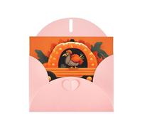 MJHKXLJ Carte de vœux nacrée avec imprimé Turquie sur voiture citrouille Rose - Enveloppe incluse - Parfait pour Noël, les anniversaires, la Saint-Valentin, les mariages et plus encore