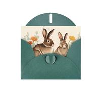 MJHKXLJ Carte de vœux vintage avec imprimé de lapin et lapin nacré Vert foncé - Enveloppe incluse - Parfait pour Noël, les anniversaires, la Saint-Valentin, les mariages et plus encore
