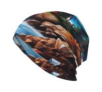 MJHKXLJ Chapeau tricoté tendance pour adulte, motif phare, peinture diamant, image extensible, confortable, pour activités de plein air et voyage, noir