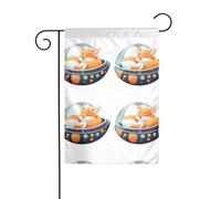 MJHKXLJ Drapeau de jardin imprimé petit renard endormi sur le vaisseau spatial Décoration de cour 30,5 x 45,7 cm pour jardin, terrasse, balcon