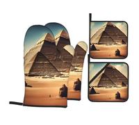 MJHKXLJ Dreaming of The Pyramids of Khufu Printing Ensemble de gants de cuisine et maniques isolés, épais, durables et anti-brûlure