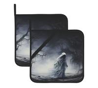 MJHKXLJ Ghost by The Dead Tree Lot de 2 maniques isolantes carrées pour couvercles de cuisine, fours à micro-ondes, barbecues en plein air 20,3 x 20,3 cm