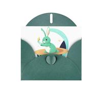 MJHKXLJ Jade Rabbit on the Planet Carte de vœux avec imprimé nacré Vert foncé Enveloppe incluse Parfait pour Noël, anniversaires, Saint-Valentin, mariages et plus encore
