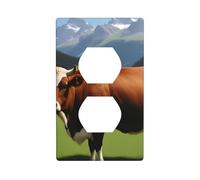 MJHKXLJ Véritable vache suisse marron imprimé double panneau mural prise électrique plaque de couverture incassable décoration durable 11,4 x 7 cm