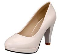 MJIASIAWA Femmes A Enfiler Closed Toe Robe Talons Hauts Plateforme Escarpins Bureau Formal Cuir Verni Soirée Mode Escarpins Blanc Taille 41 EU/43 Asiatique