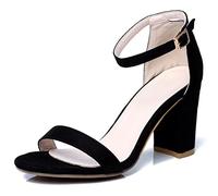 MJIASIAWA Femmes Bloc Hauts Mode Bride Cheville Sandales Mariage Elegant Bout Ouvert Bridesmaids Eté Fête Chaussures Noir Taille 36 EU