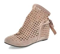 MJIASIAWA Femmes Décontractée Creux A Enfiler Bows Classique Gladiateur Compensées Bottillons Comfy Talons Moyen Eté Automne Romain Boots Beige Taille 40 EU/41 Asiatique