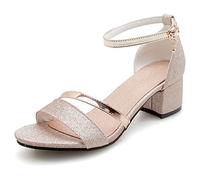 MJIASIAWA Femmes Eté Mariage Bloc Briller Robe Sandales Bout Ouvert Confort Soirée Bride Cheville Sandales Chaussures Or Taille 47 EU/49 Asiatique