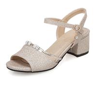MJIASIAWA Femmes Eté Mariage Bloc Briller Robe Sandales Bout Ouvert Confort Soirée Bride Cheville Sandales Chaussures Or Taille 34 Eu