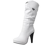 MJIASIAWA Femmes Hiver Classique Talons Hauts Plateforme Bottes Slouch A Enfiler Soirée Robe Warm Rétro Boots Blanc Taille 46 EU/48 Asiatique