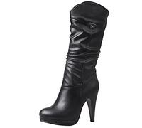 MJIASIAWA Femmes Hiver Classique Talons Hauts Plateforme Bottes Slouch A Enfiler Soirée Robe Warm Rétro Boots Noir Taille 44 EU/46 Asiatique