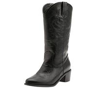 MJIASIAWA Femmes Hiver Mi-Mollet Cowboy Western Embroiderouge A Enfiler Boots Comfy Chunky Classique Riding Warm Bottes Mi-Mollet Noir Taille 47 EU/49 Asiatique