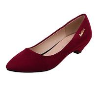 MJIASIAWA Femmes Pointu Bureau Travail Comfy A Enfiler Talon De Chaton Escarpins Formal Robe Soirée Talons Bas Chaussures Bows Vin Rouge Taille 40 EU/41 Asiatique