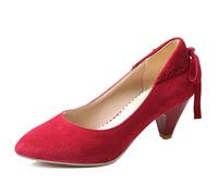 MJIASIAWA Femmes Pointu Elegant A Enfiler Talon De Chaton Richelieu Bows Escarpins Classique Cone Talons Moyen Soirée Robe Comfy Chaussures Rouge Taille 42 EU/44 Asiatique