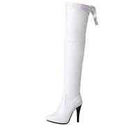 MJIASIAWA Femmes Pointu Hiver Thigh Robe Aiguille Boots Soirée Plateforme Talons Hauts Cuissarde Warm Boots Blanc Taille 45 EU/47 Asiatique