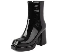 MJIASIAWA Femmes Talons Chunky Hiver Fête Prom Mode Plateforme Cuir Verni Bottillons Soirée Robe Hiver Warm Chelsea Bottillons Noir Taille 39 EU/40 Asiatique