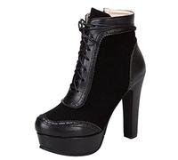 MJIASIAWA Femmesdentellets Hiver Classique Talons Hauts Richelieu Fermeture Éclair Bottillons Bout Rond Mode Plateforme Rétro Warm Bottes Motard Noir Taille 46 EU/48 Asiatique