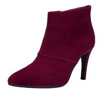 MJIASIAWA Hiver Soirée Aiguille Femmes Pointu Bottillons Fête Mode Talons Hauts Bottillons Automne Robe Chaussures Vin Rouge Taille 38 EU/39 Asiatique