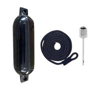 MJINA Bouclier de Protection Gonflable for Pare-Chocs de Bateau, bouée d'ancrage, 10 x 40 cm, for Quai, Ponton(Black Black Rope)