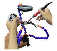 MJINA Station de soudage for Outil de troisième Main, 3 Bras Flexibles avec étau réglable, Pince de Bureau, Base de Soudure(Blue 3X Magnifier)