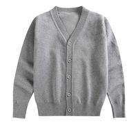 Mjjsk Cardigan décontracté à manches longues boutonné pour filles - Mode unie - Col en V - Automne - Printemps - Vêtements d'extérieur pour enfants, gris, 3-4 ans