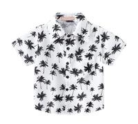 Mjjsk Chemise boutonnée à manches courtes hawaïennes pour enfants, motif floral tropical, chemises amusantes pour petits garçons, hauts d'été décontractés pour la plage A02, Noir , 6-7 ans