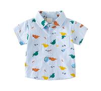 Mjjsk Chemise boutonnée pour garçons - Dinosaure - Dessin animé - Drôle - Chemise décontractée à manches courtes - Chemise douce pour l'école - A29, bleu ciel, 5-6 ans