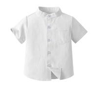 Mjjsk Chemise boutonnée pour garçons pour enfants, école, décontractée, douce, à manches courtes, chemise unie, légère et respirante, hauts de vacances à la plage, A33, blanc, 6 ans