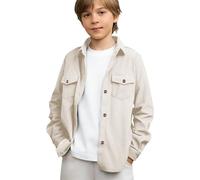 Mjjsk Chemise en velours côtelé pour garçons - Veste à boutons avec poche - Manches longues - Revers uni - Veste légère et confortable - Chemise décontractée, Beige (02), 11-12 ans
