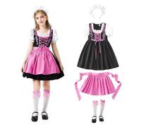 Mjjsk Costume bavarois traditionnel bavarois pour fille - Dirndl allemand - Pour fête de la bière - Pour festival, rose vif, 9 ans
