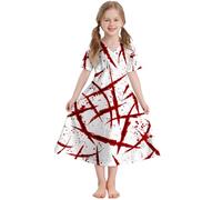 Mjjsk Costume d'Halloween effrayant pour fille - Citrouille sanglante - Manches courtes - Robe évasée - Tenue décontractée pour fête d'anniversaire, #-1-Rose vif, 5-6 ans