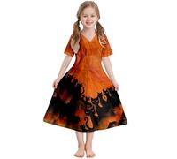Mjjsk Costume d'Halloween effrayant pour fille - Citrouille sanglante - Manches courtes - Robe évasée - Tenue décontractée pour fête d'anniversaire, A-1-Orange, 5-6 ans