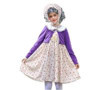Mjjsk Déguisement de vieille dame pour fille - Tenue de fête mondiale du livre - Robe de carnaval et d'Halloween - Robe florale sans manches avec cardigan, bleu, 11-12 ans