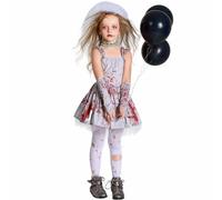 Mjjsk Déguisement d'Halloween pour fille - Fantôme - Robe de mariée effrayante - Zombie - Robe de vacances pour enfants - Costume fantaisie pour fête de carnaval, blanc, 8 ans
