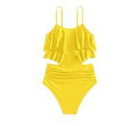 Mjjsk Ensemble bikini 2 pièces pour filles - Maillot de bain à volants - Maillot de bain de vacances - Bretelles spaghetti - Tenue d'été, jaune, 15-16 ans