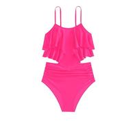Mjjsk Ensemble bikini 2 pièces pour filles - Maillot de bain à volants - Maillot de bain de vacances - Bretelles spaghetti - Tenue d'été, rose, 15-16 ans