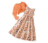 Mjjsk Ensemble de robes d'été bohème sans manches pour fille - Robe longue sans manches - Cardigan uni - 2 pièces - Tenue décontractée pour les vacances de plage