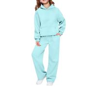 Mjjsk Ensemble de survêtement pour enfants Filles Garçons 2 pièces Sweat à capuche à manches longues Pantalons de jogging larges Ensemble décontracté de sweatshirts Vêtements de sport, bleu, 9-10 ans