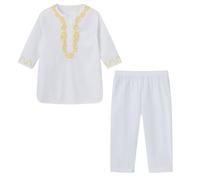 Mjjsk Ensemble de vêtements musulmans à manches longues avec chemise brodée et pantalon du Moyen-Orient pour enfants 2 pièces Tenue traditionnelle indienne Dubaï, blanc, 18-24 mois