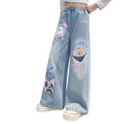 Mjjsk Jean ample pour filles - Pantalon ample - Taille élastique - Pantalon en jean droit - Style décontracté - Tendance - Pour l'école - Poches, 18 bleu., 5-6 ans