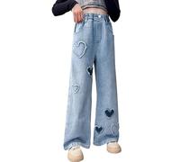 Mjjsk Jean ample pour filles - Pantalon ample - Taille élastique - Pantalon en jean droit - Style décontracté - Tendance - Pour l'école - Poches, Bleu (01), 14-15 ans
