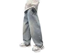 Mjjsk Jean baggy pour garçons taille élastique cargo jambes larges jeans tendance streetwear enfants décontracté droit denim pantalon avec poches, #-3-Bleu, 7-8 ans