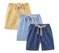 Mjjsk Lot de 3 shorts d'été décontractés pour garçons - Short de plage léger - Respirant - Doux - Taille élastique - Confortable, B-7-bleu, 7-8 ans