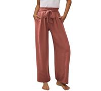 Mjjsk Pantalon ample pour fille - Style décontracté - Élastique - Taille haute - Respirant - Élégant - Léger - Doux - Vacances - Poches, rose, 8-9 ans