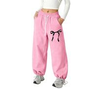 Mjjsk Pantalon de jogging à jambes larges pour filles avec nœud décontracté et élégant - Pantalon de survêtement élastique taille haute - Pantalon de survêtement ample confortable et doux pour l'école