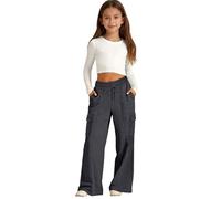 Mjjsk Pantalon de jogging ample pour filles - Pantalon d'école tendance - Doux et décontracté - Pantalon de jogging athlétique surdimensionné - Pantalon de survêtement ample, Y1-2-gris, 12-13 ans