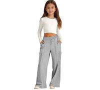 Mjjsk Pantalon de jogging ample pour filles - Pantalon d'école tendance - Doux et décontracté - Pantalon de jogging athlétique surdimensionné - Pantalon de survêtement ample, Y1-1-Gris, 4-5 ans