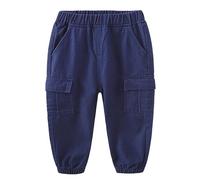 Mjjsk Pantalon de jogging cargo fin pour enfants, garçons et filles, taille élastique, décontracté, classique, à enfiler, vintage, uni, pantalon de jogging, bleu marine, 5-6 ans